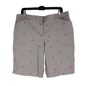 Charter Club Plus Size 18 Nautical Bermuda Shorts w/Pink Anchors Graphic Beige